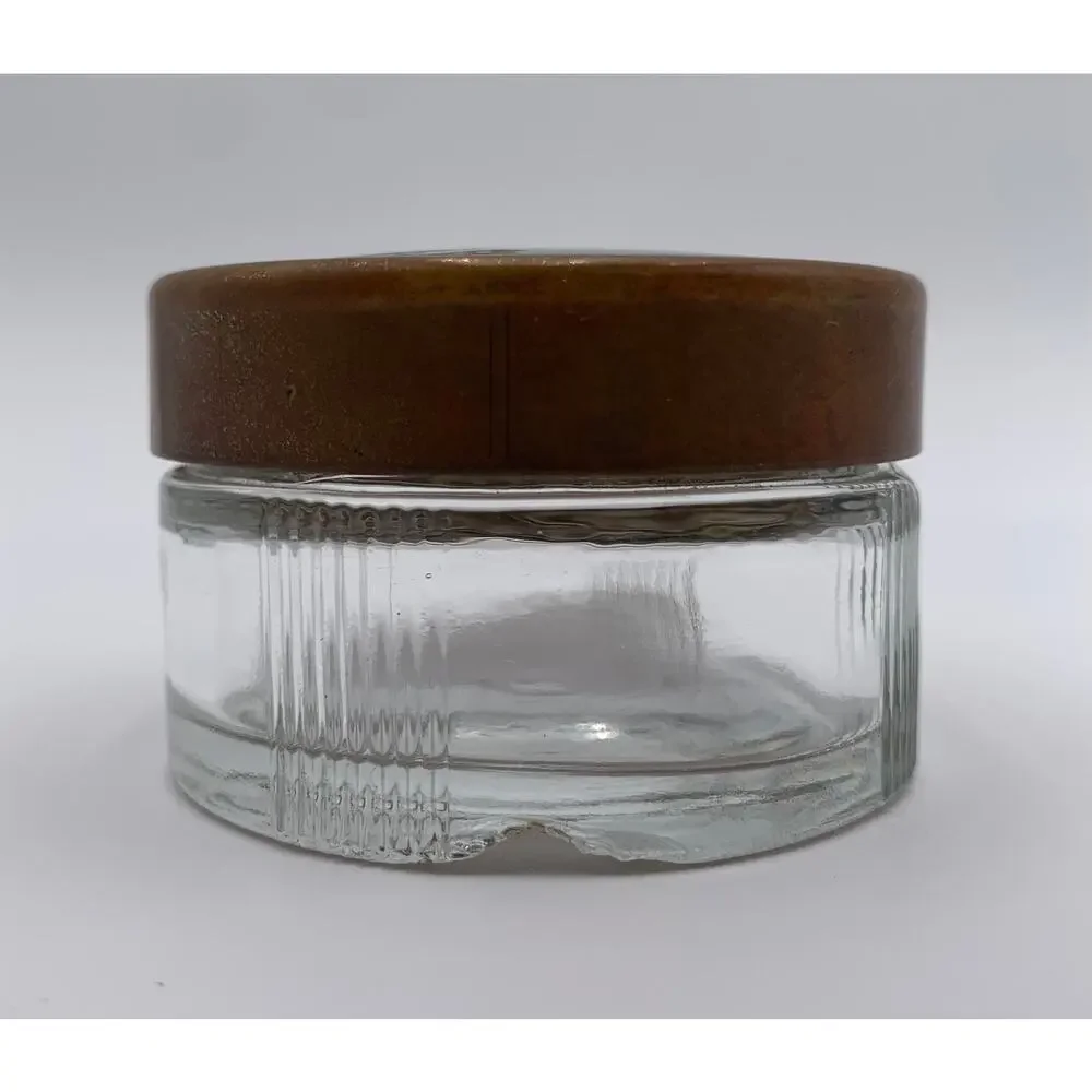 Glass Jar Vanity Stash Powder Art Deco Bakelite Flowers Clear Glass Vintage READ